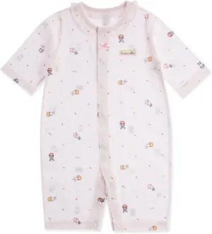 100% Certified Organic Cotton Baby Lightweight Jacquard Outfit Three-Quarter Sleeve Snap-up Rompers Girl Boy