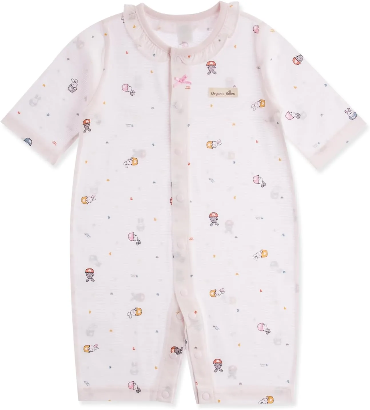 100% Certified Organic Cotton Baby Lightweight Jacquard Outfit Three-Quarter Sleeve Snap-up Rompers Girl Boy