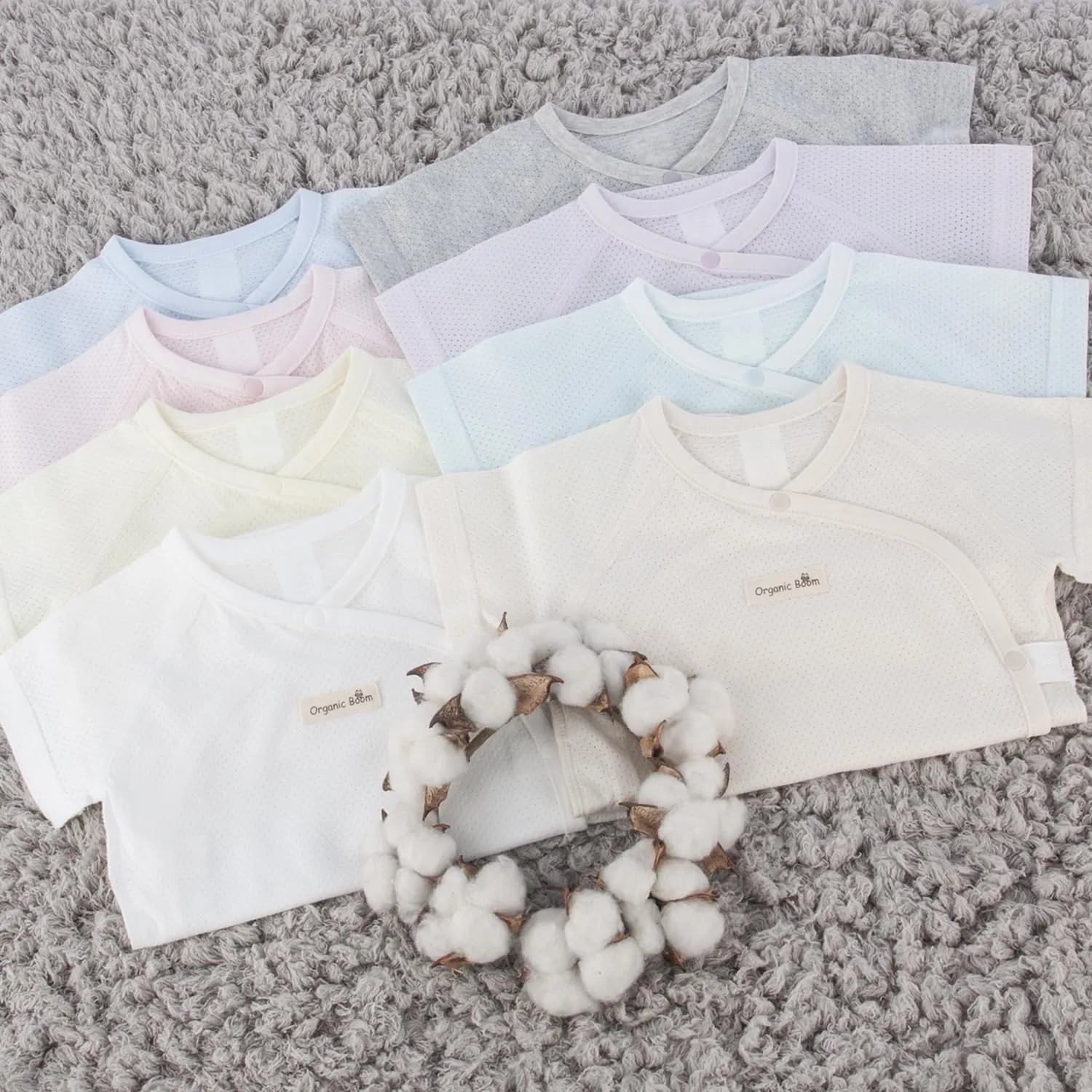 100% Certified Organic Cotton Newborn Baby Side Snap Kimono Breathable Comfortable Onesie Bodysuit Summer Heat Rash Eczema