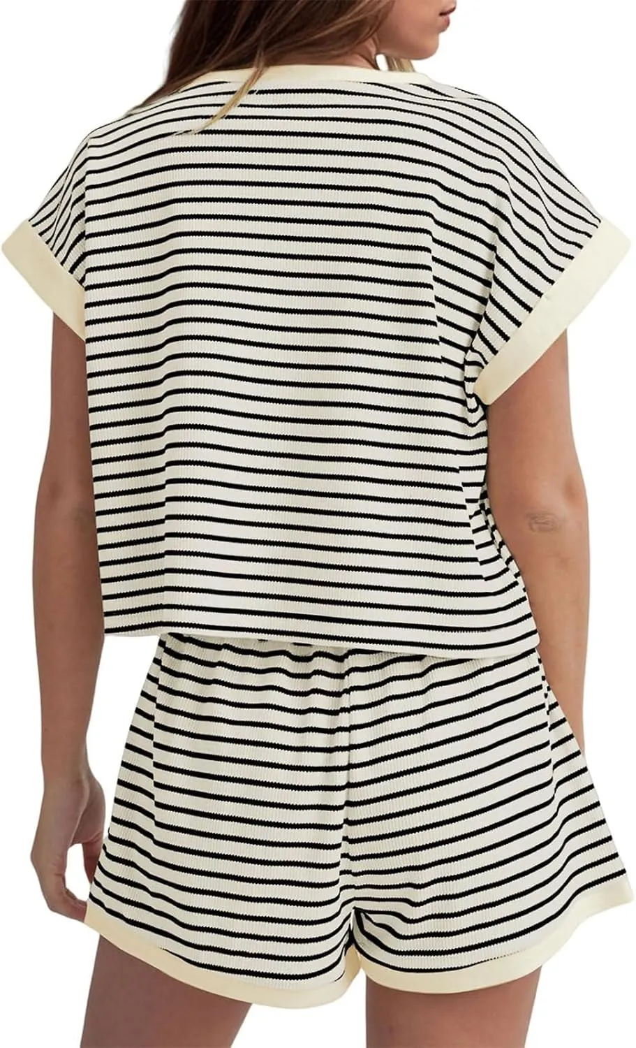 2 Piece Lounge Set for Women Striped Short Sleeve Tshirt Shorts Matching Set Summer Casual Pajama Loungewear Outfits