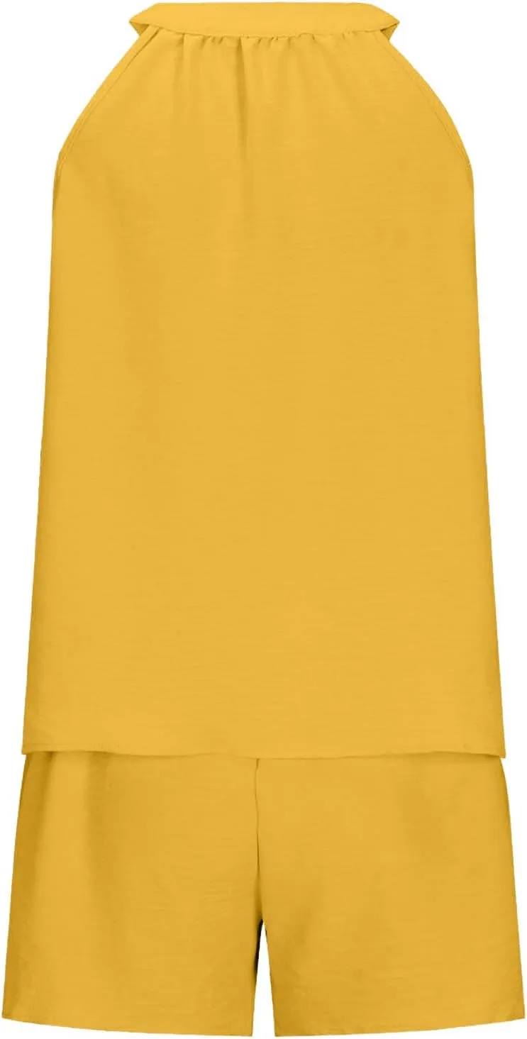 2 Piece Lounge Sets for Women Soft Comfy Pajama V Neck Cami Pj Shorts Set with Pocket Summer Camisole Cute Sleepwear