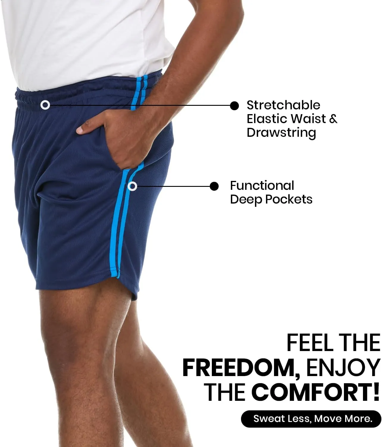 5 Pack: Men's Dry-Fit Sweat Resistant Active Athletic Performance Shorts