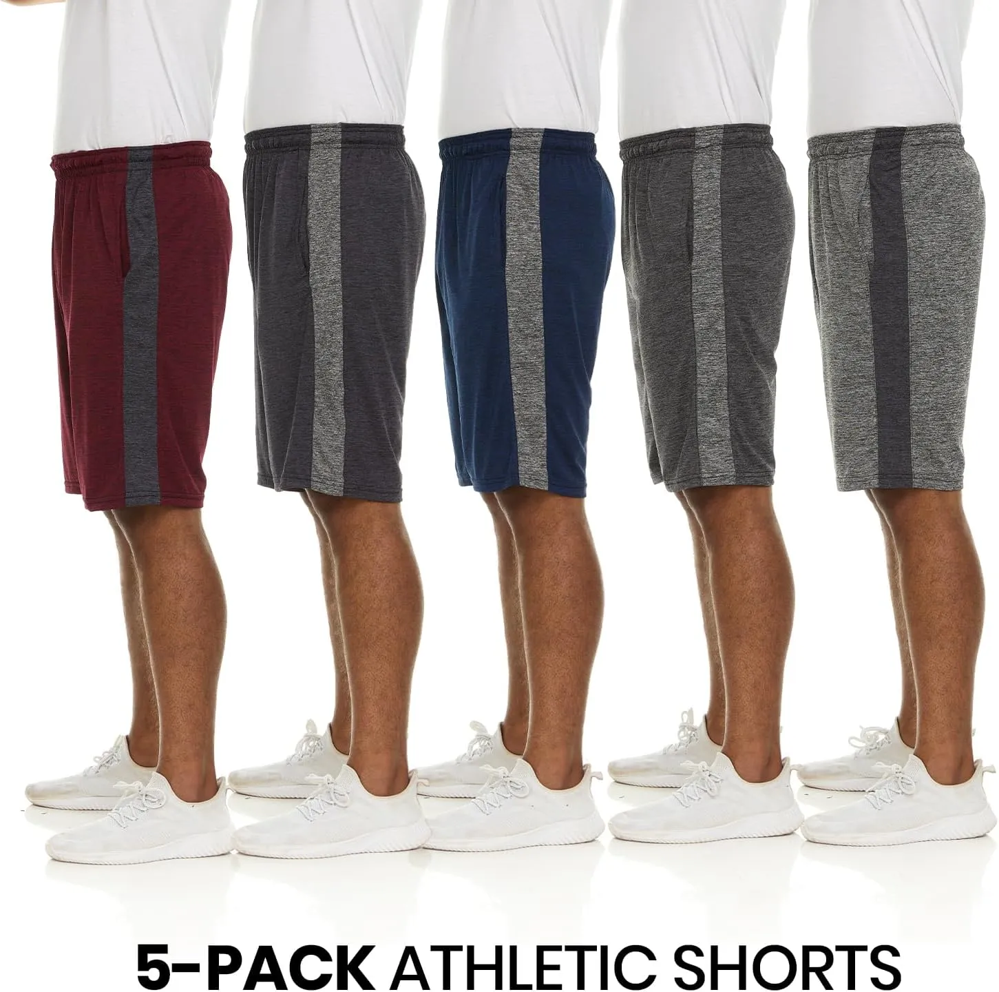 5 Pack: Men's Dry-Fit Sweat Resistant Active Athletic Performance Shorts
