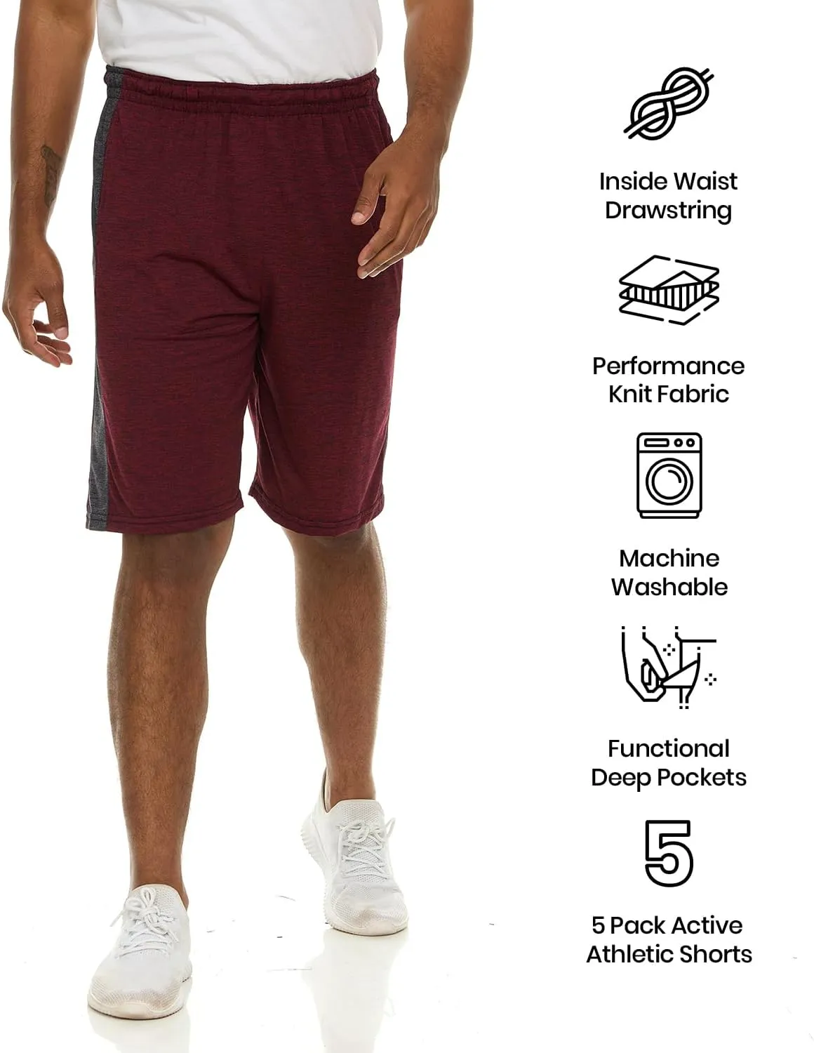 5 Pack: Men's Dry-Fit Sweat Resistant Active Athletic Performance Shorts