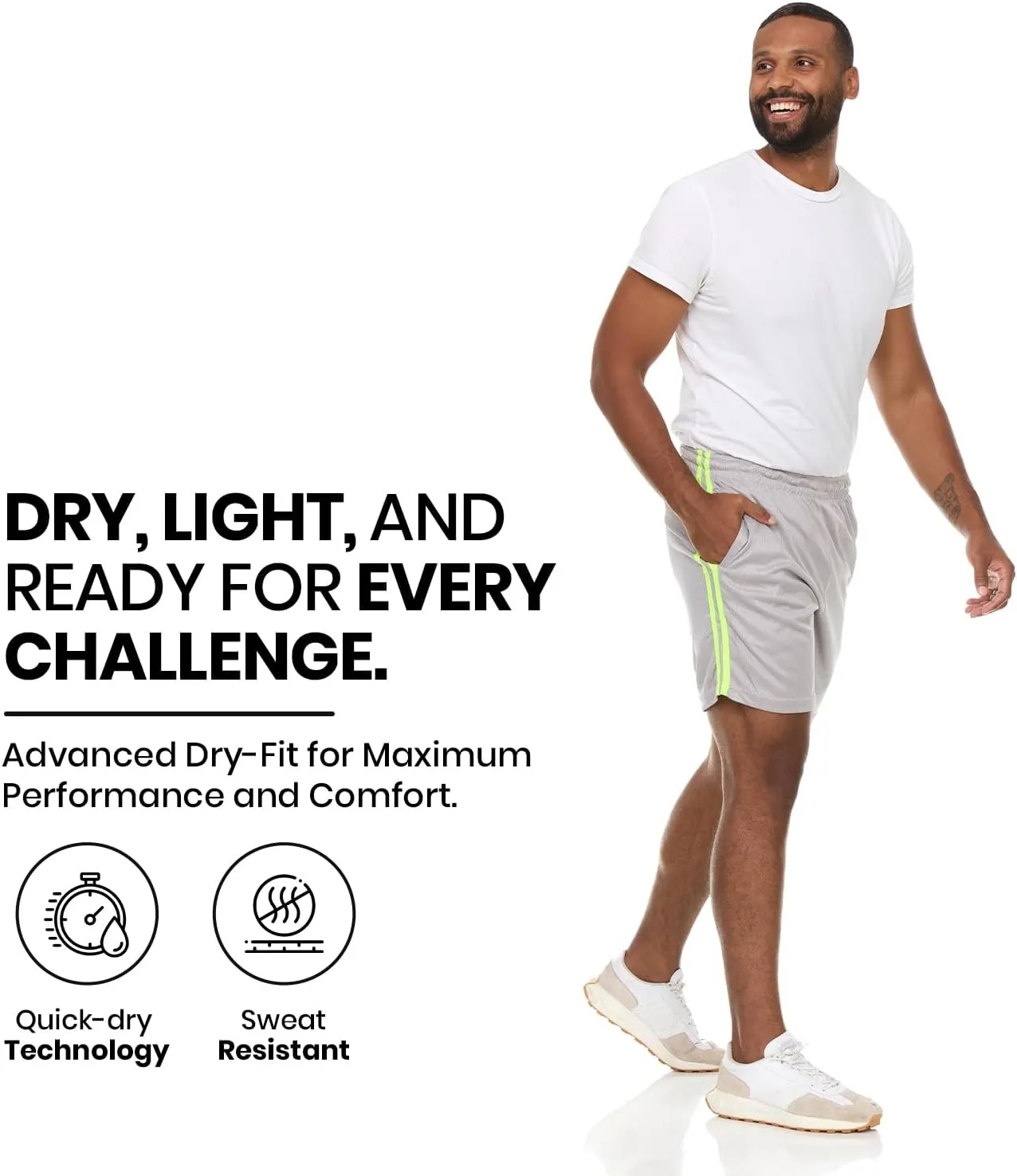 5 Pack: Men's Dry-Fit Sweat Resistant Active Athletic Performance Shorts