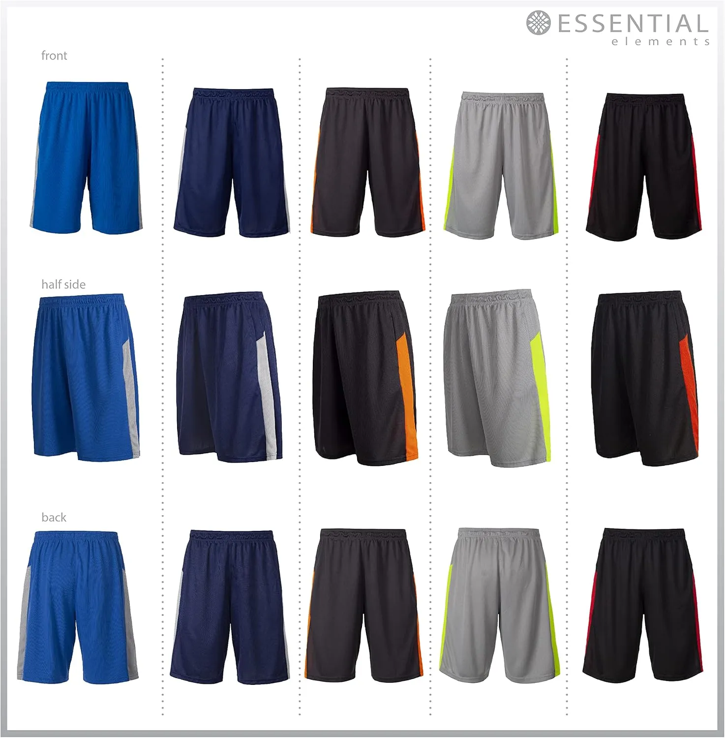 5 Pack: Men's Dry-Fit Sweat Resistant Active Athletic Performance Shorts