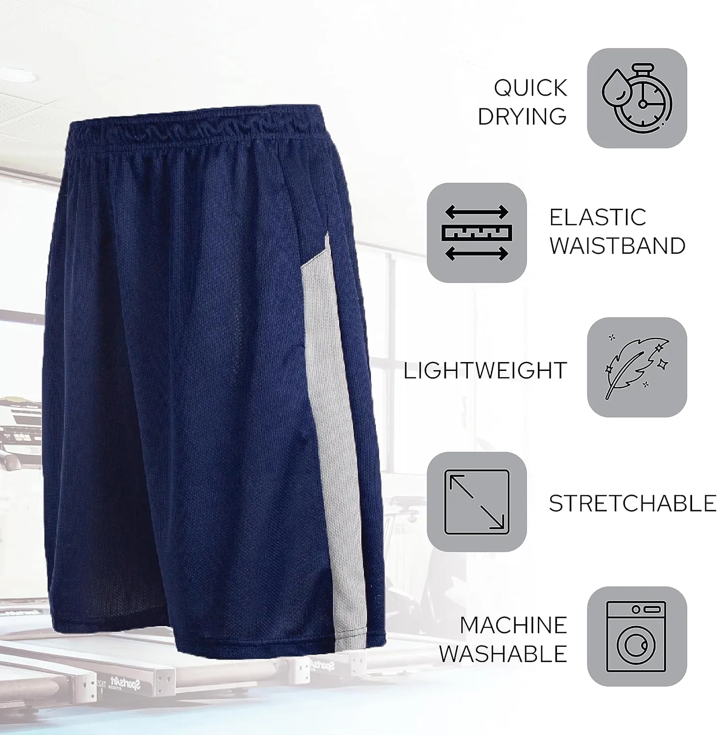 5 Pack: Men's Dry-Fit Sweat Resistant Active Athletic Performance Shorts