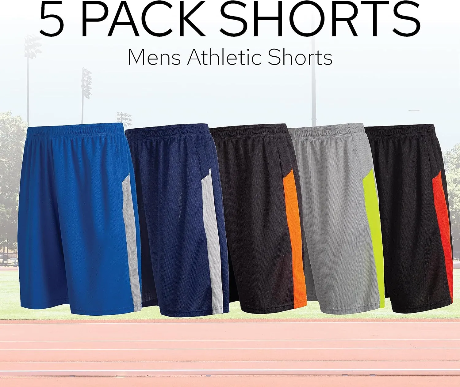 5 Pack: Men's Dry-Fit Sweat Resistant Active Athletic Performance Shorts