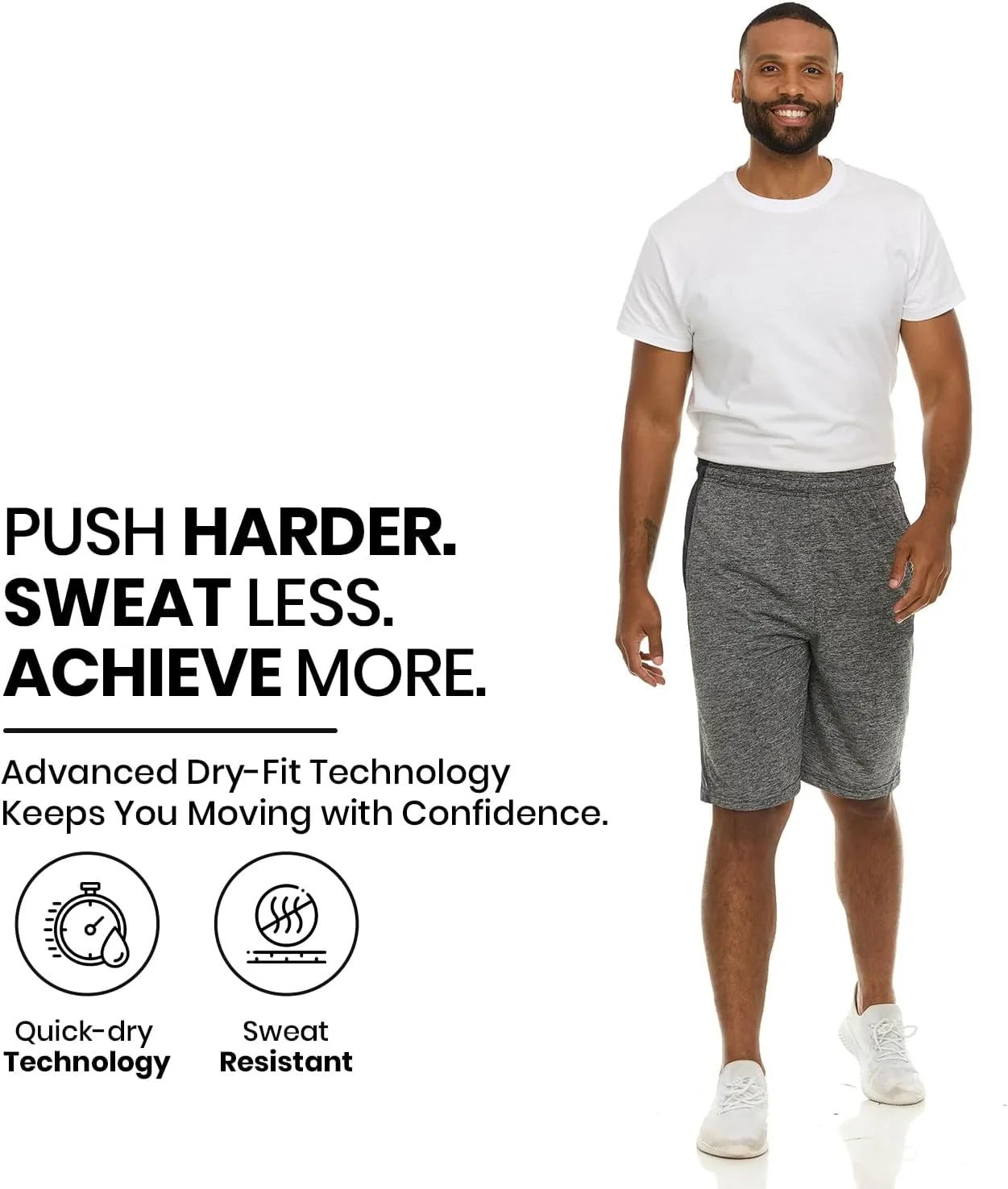 5 Pack: Men's Dry-Fit Sweat Resistant Active Athletic Performance Shorts