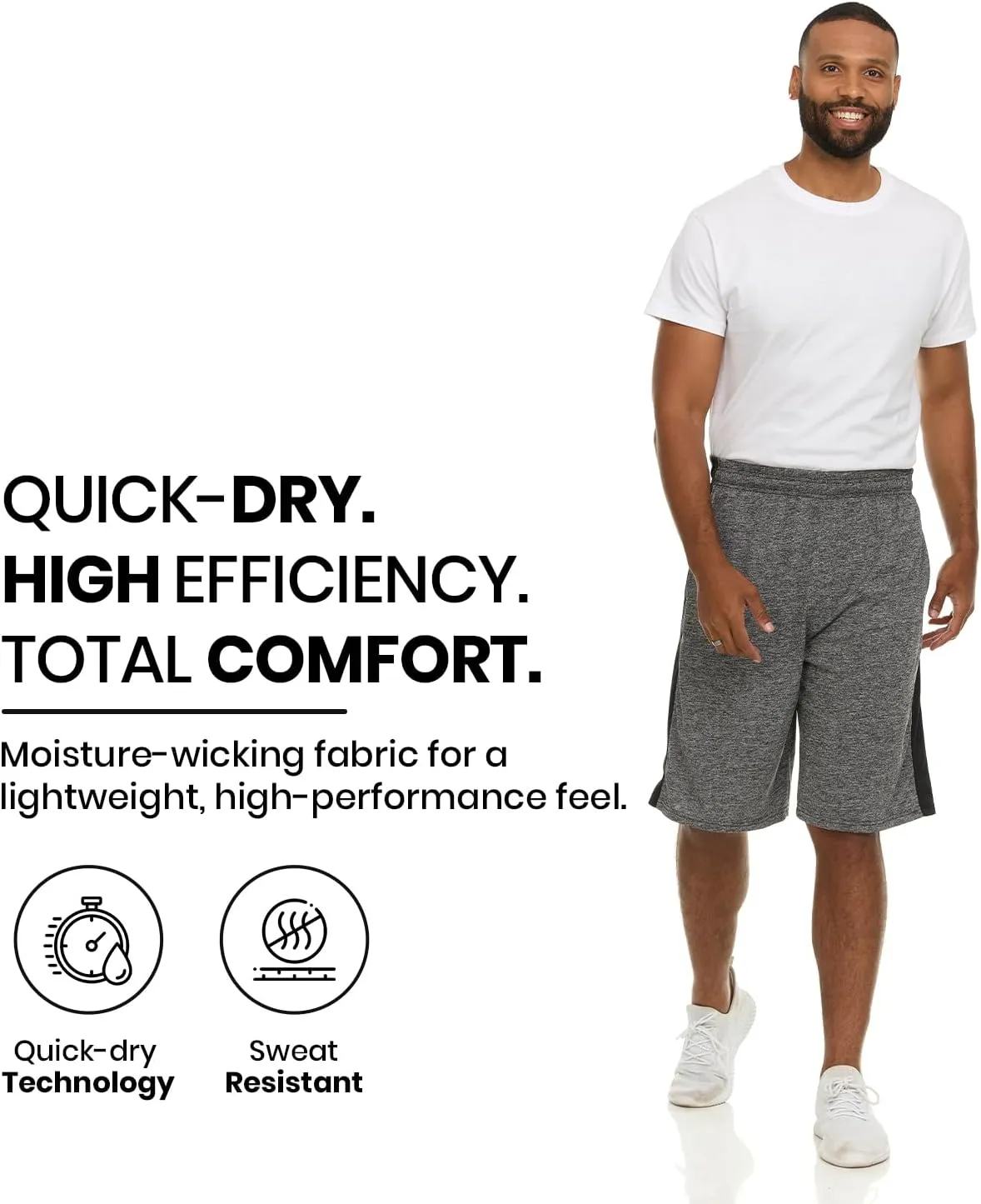 5 Pack: Men's Dry-Fit Sweat Resistant Active Athletic Performance Shorts