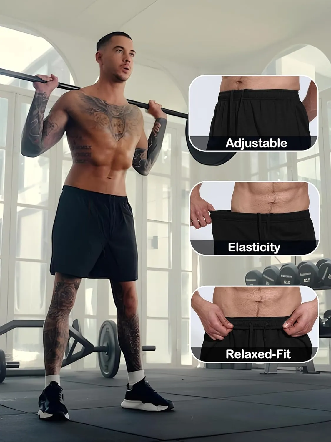 5 Pack Men's Workout Shorts Performance Dry Fit Athletic Gym 7 inch Inseam Lightweight Shorts with Pockets