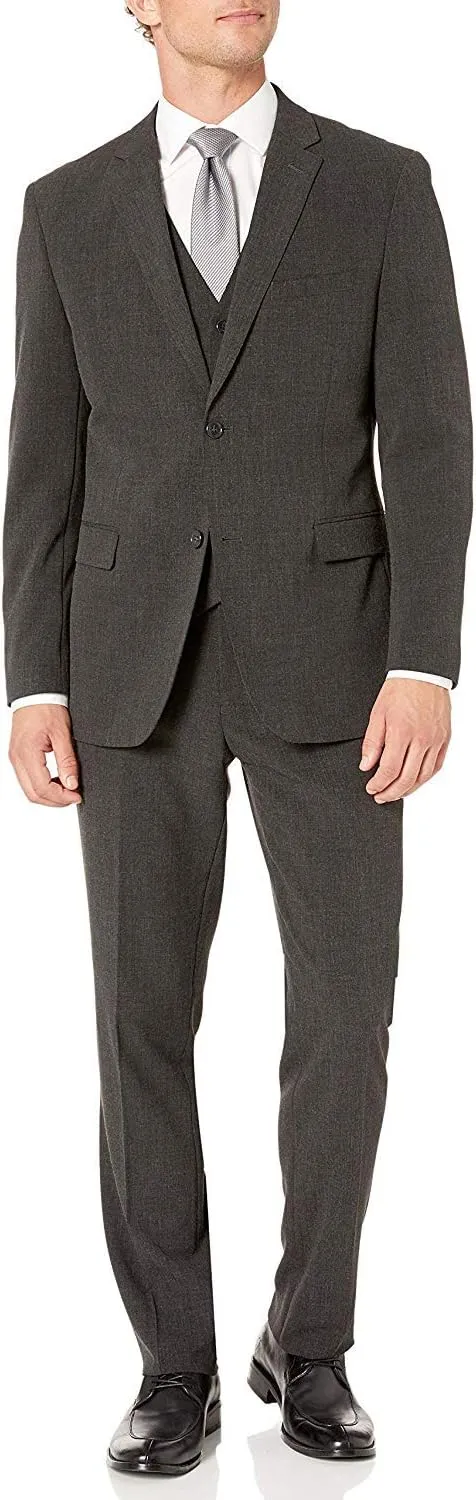 Adam Baker Men's Single Breasted Stretch Slim Fit Stretch 2-Button Vested Suit Set - Colors