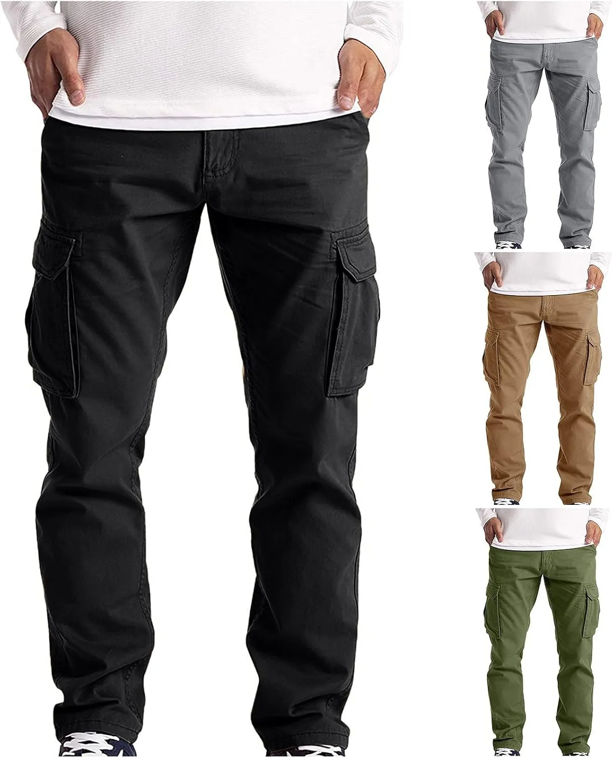 Alalaso Men's Cargo Pants Tapered Workwear Linen Cargo Stretch Twill Cargo Jogger Sweatpants Outdoor Pants