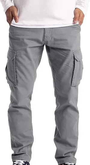 Alalaso Men's Cargo Pants Tapered Workwear Linen Cargo Stretch Twill Cargo Jogger Sweatpants Outdoor Pants