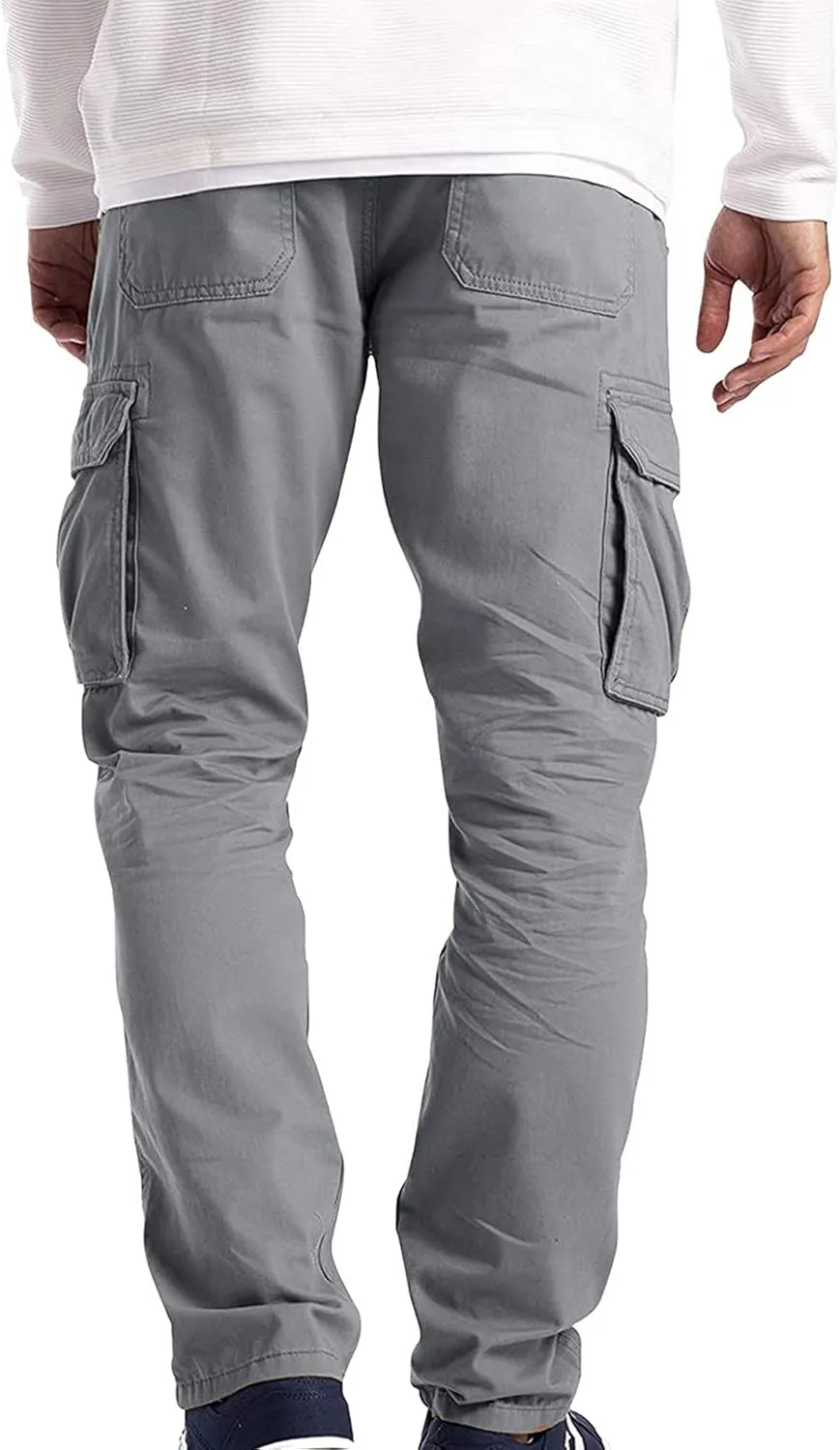 Alalaso Men's Cargo Pants Tapered Workwear Linen Cargo Stretch Twill Cargo Jogger Sweatpants Outdoor Pants