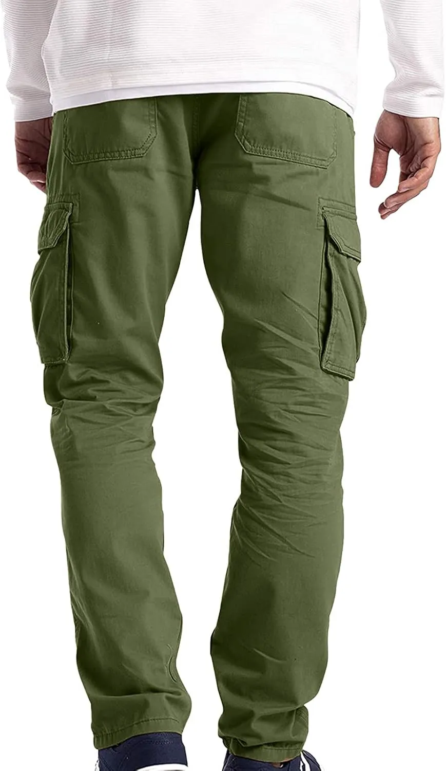 Alalaso Men's Cargo Pants Tapered Workwear Linen Cargo Stretch Twill Cargo Jogger Sweatpants Outdoor Pants