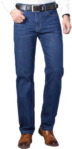 Andongnywell Men's Straight Stretch Motion Denim Pants Thick Stretch high Waist Straight Leg Jeans Trousers