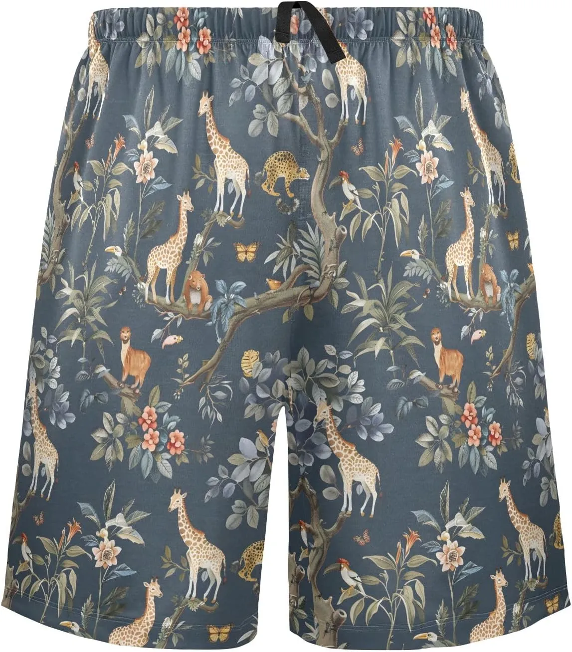 Animals on Giraffe Mens Pajama Shorts Soft Pants Lounge Sleepwear Bottoms with Drawstring & Pockets