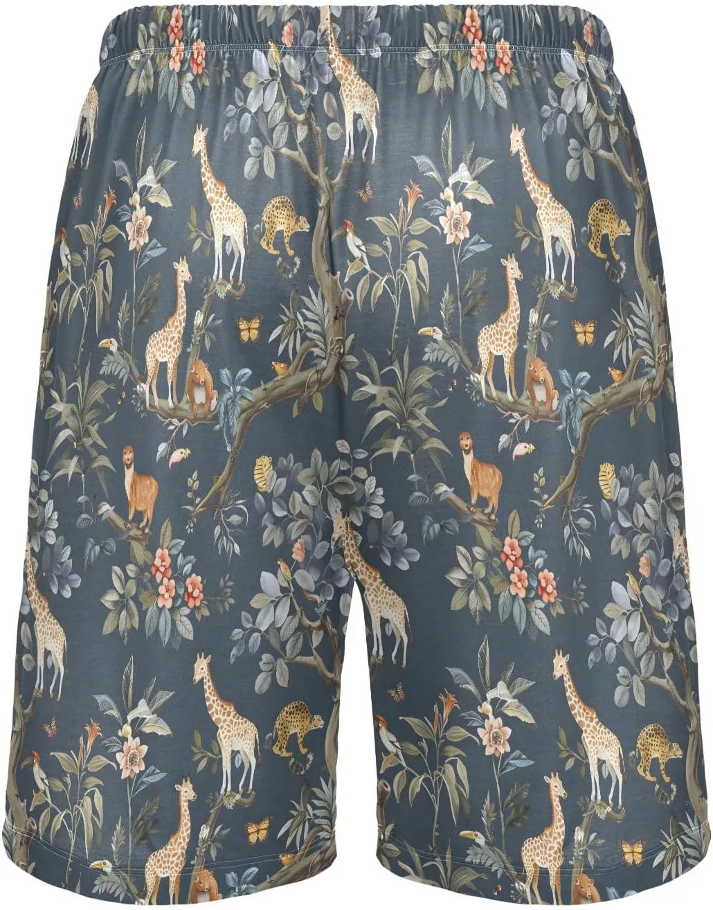 Animals on Giraffe Mens Pajama Shorts Soft Pants Lounge Sleepwear Bottoms with Drawstring & Pockets