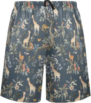 Animals on Giraffe Mens Pajama Shorts Soft Pants Lounge Sleepwear Bottoms with Drawstring & Pockets