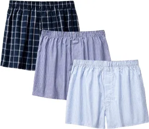 ANUFER Mens 3 Pack Cotton Pyjama Lounge Shorts Soft Comfy Button Fly Underwear Boxer Shorts