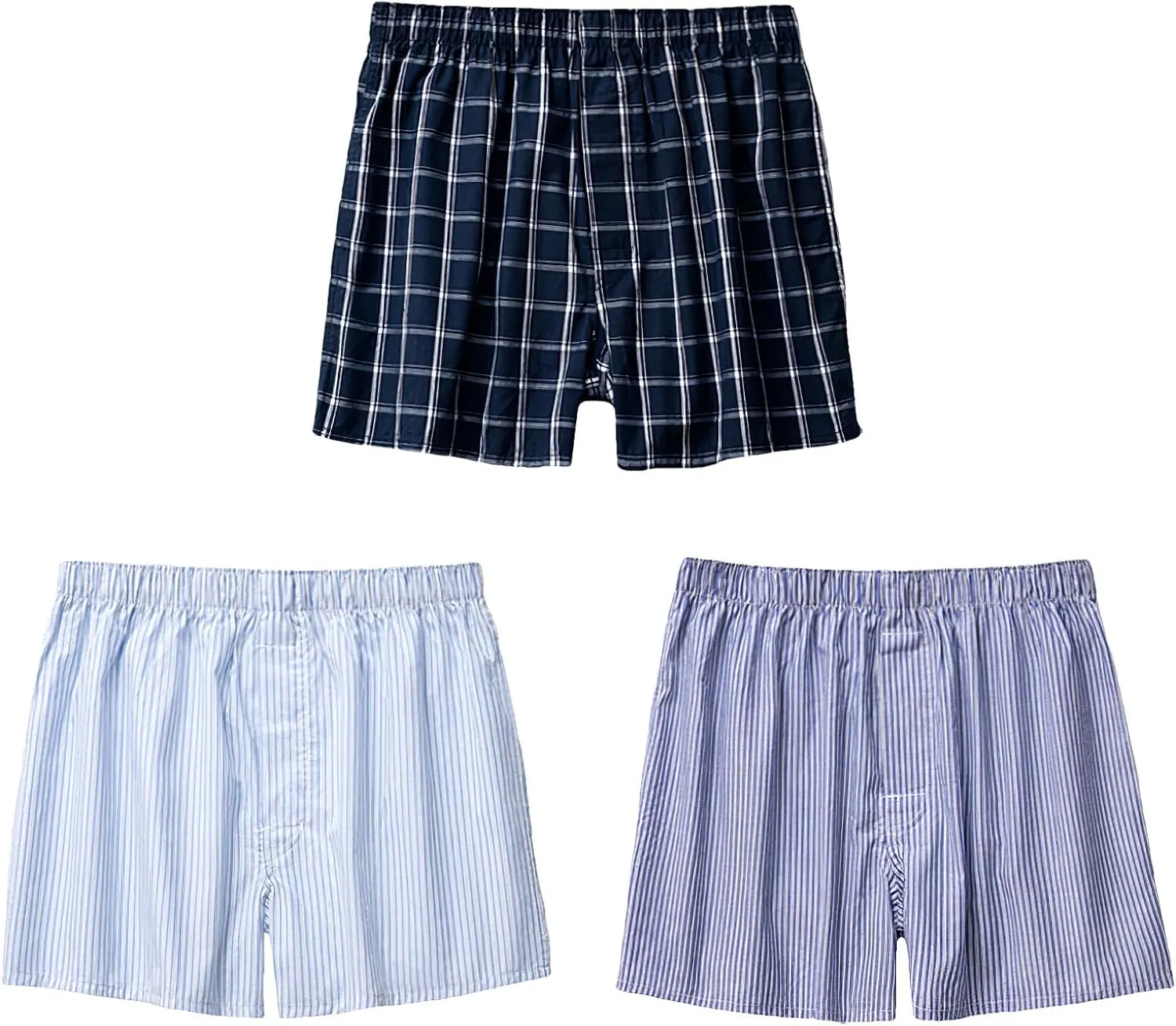 ANUFER Mens 3 Pack Cotton Pyjama Lounge Shorts Soft Comfy Button Fly Underwear Boxer Shorts