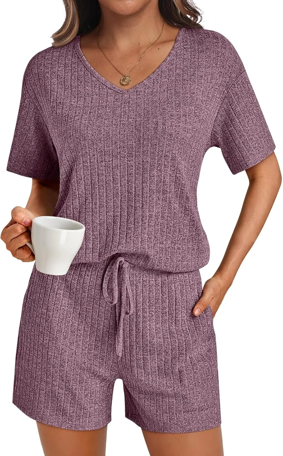 AUTOMET Womens Pajamas 2 Piece Lounge Sets Summer Tracksuits Ribbed Spring Outfits Matching Vacation Clothes Loungewear