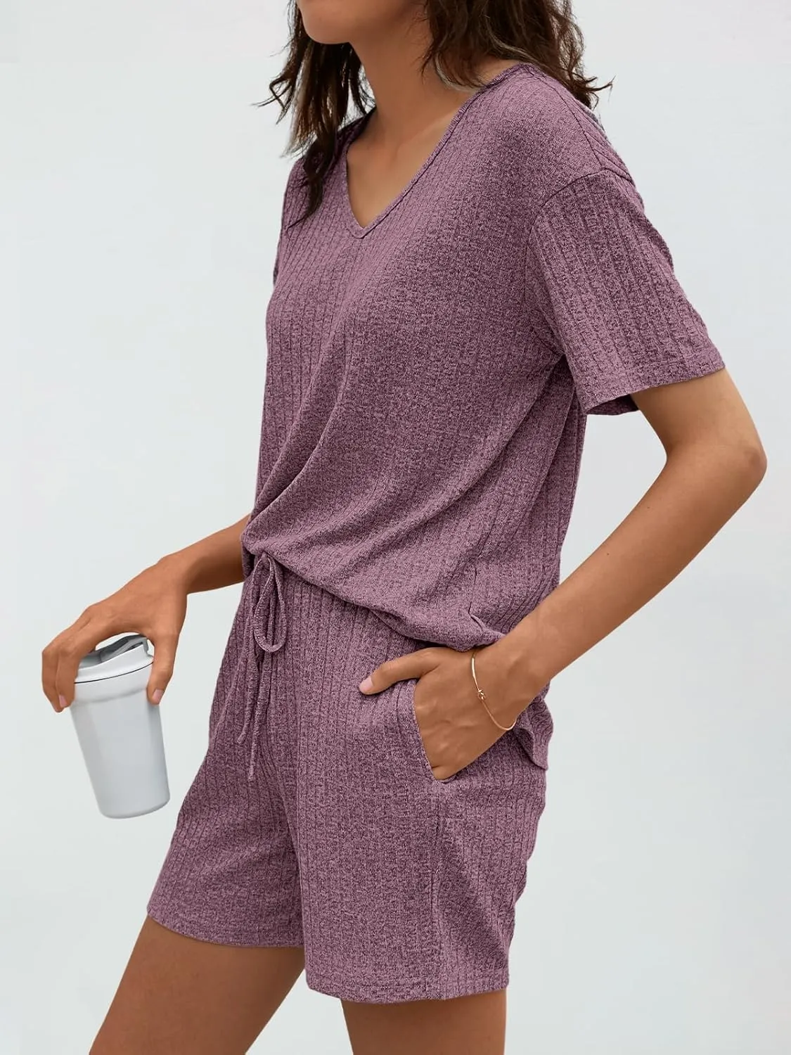 AUTOMET Womens Pajamas 2 Piece Lounge Sets Summer Tracksuits Ribbed Spring Outfits Matching Vacation Clothes Loungewear
