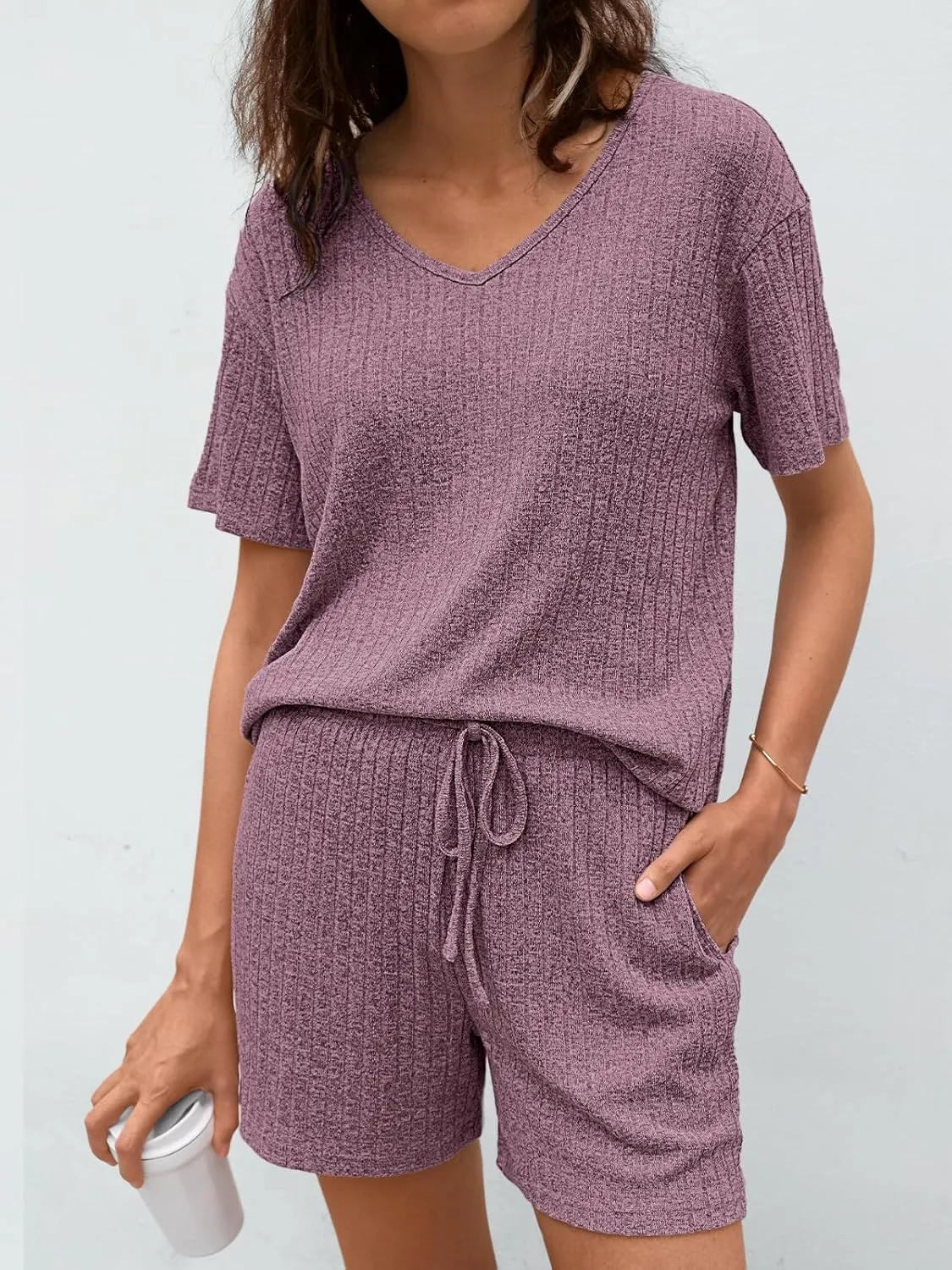 AUTOMET Womens Pajamas 2 Piece Lounge Sets Summer Tracksuits Ribbed Spring Outfits Matching Vacation Clothes Loungewear