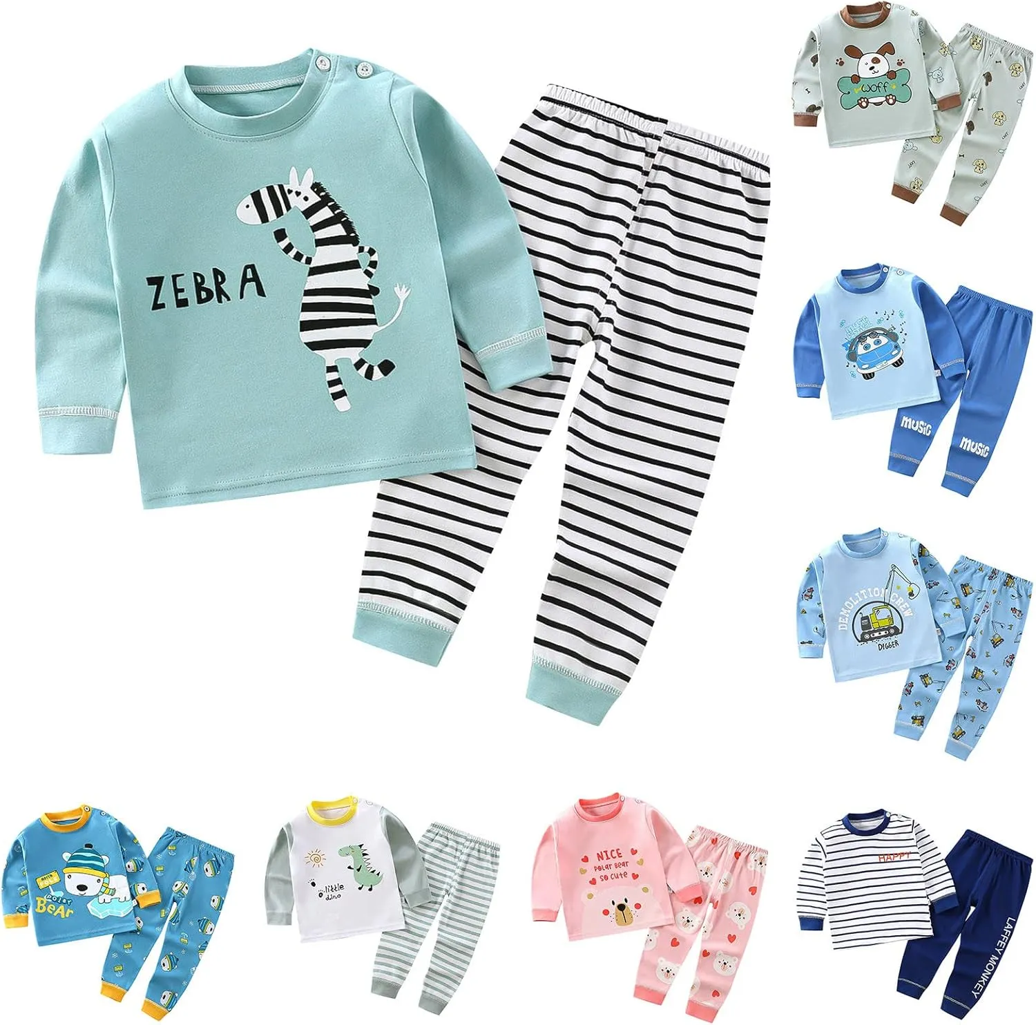 Baby Boys Girls' 𝐏a𝐣ama Sets Long Sleeve Snu𝐠 Fit Cotton 𝐏ajamas Toddler Sl𝐞epwear Cute 𝐏js Cartoon Loung𝐞wear