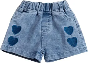 Baby Toddler Girls Denim Shorts Casual Summer High Waisted Embroidered Love Print Jeans Short with Shorts Baby Girl Set