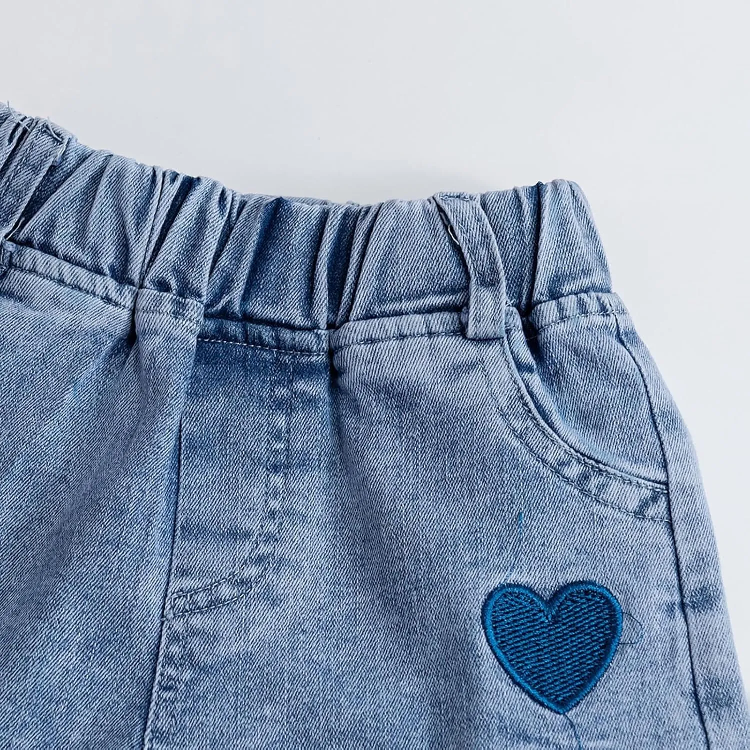 Baby Toddler Girls Denim Shorts Casual Summer High Waisted Embroidered Love Print Jeans Short with Shorts Baby Girl Set