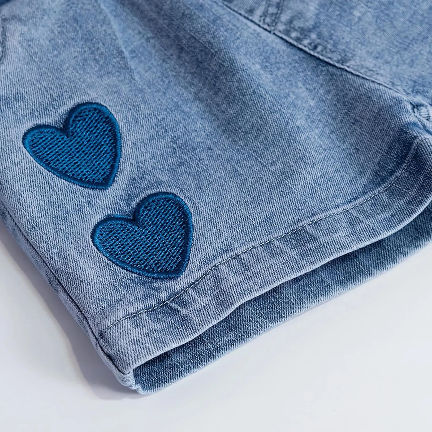 Baby Toddler Girls Denim Shorts Casual Summer High Waisted Embroidered Love Print Jeans Short with Shorts Baby Girl Set