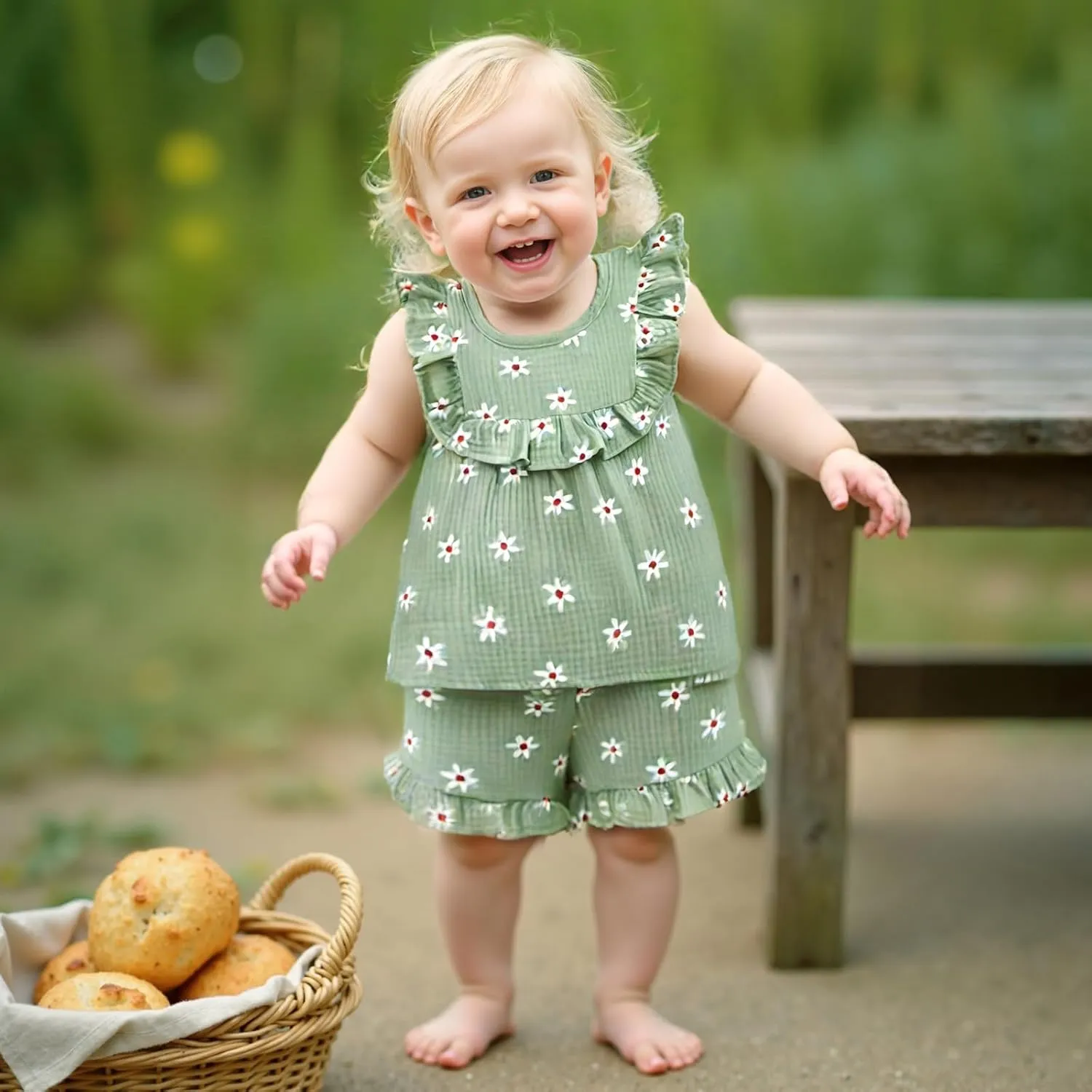BemeyourBBs Summer Toddler Girl Clothes Baby Girl Ruffle Sleeveless Shirt with Buttons Bow Bloomers Shorts Set Cute Outfits
