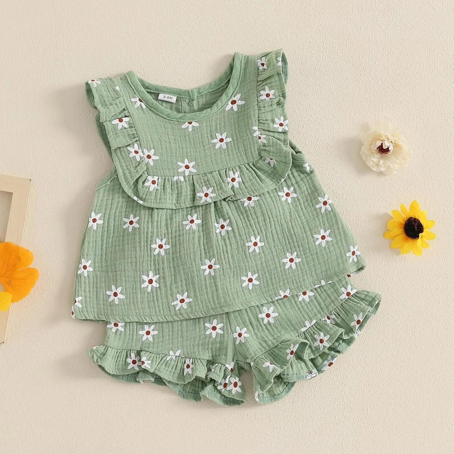 BemeyourBBs Summer Toddler Girl Clothes Baby Girl Ruffle Sleeveless Shirt with Buttons Bow Bloomers Shorts Set Cute Outfits
