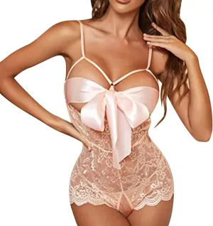 Bodysuit for Women Lace Chemise Babydoll Slim Straps Sleepwear Nightwear Stockings Sexy G-String Negligees