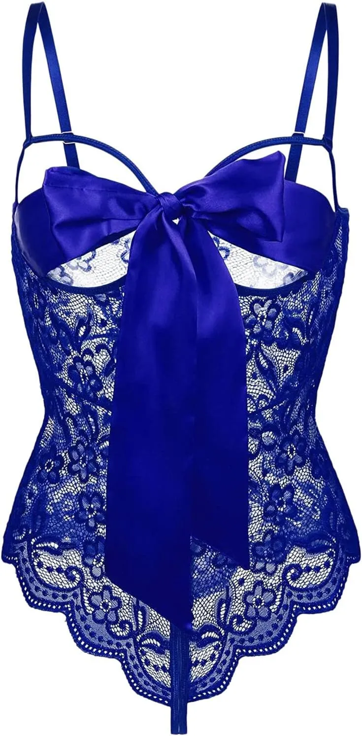 Bodysuit for Women Lace Chemise Babydoll Wireless Sheer Sleepwear Nightdress Sexy Strapless Lingerie Set