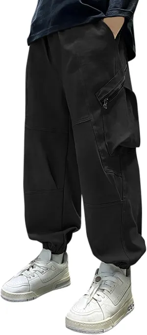 Boys Cargo Joggers Pants Kids' Stretch Casual Cargo Pants Elastic Waist Casual Jogging Trousers Bottom for Kids 3-16 Years