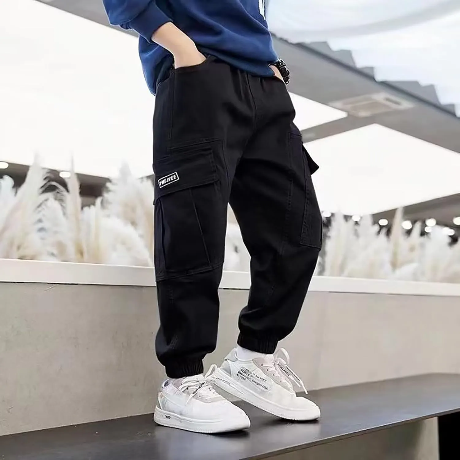 Boys Cargo Joggers Pants Kids' Stretch Casual Cargo Pants Elastic Waist Casual Jogging Trousers Bottom for Kids 3-16 Years