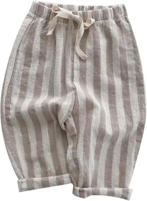 Boys' Cotton Linen Harem Bloomers Pants for Baby Toddler Striped Bloomer Elastic Basic Harem Pants Joggers 0 Months 24 Months