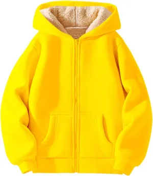 Boys Girls Fleece Hoodies Youth Sherpk Lined Zip Up Hooded Jacket Kids Heavyweight Winter Sweatshirt Oversized Hoodie