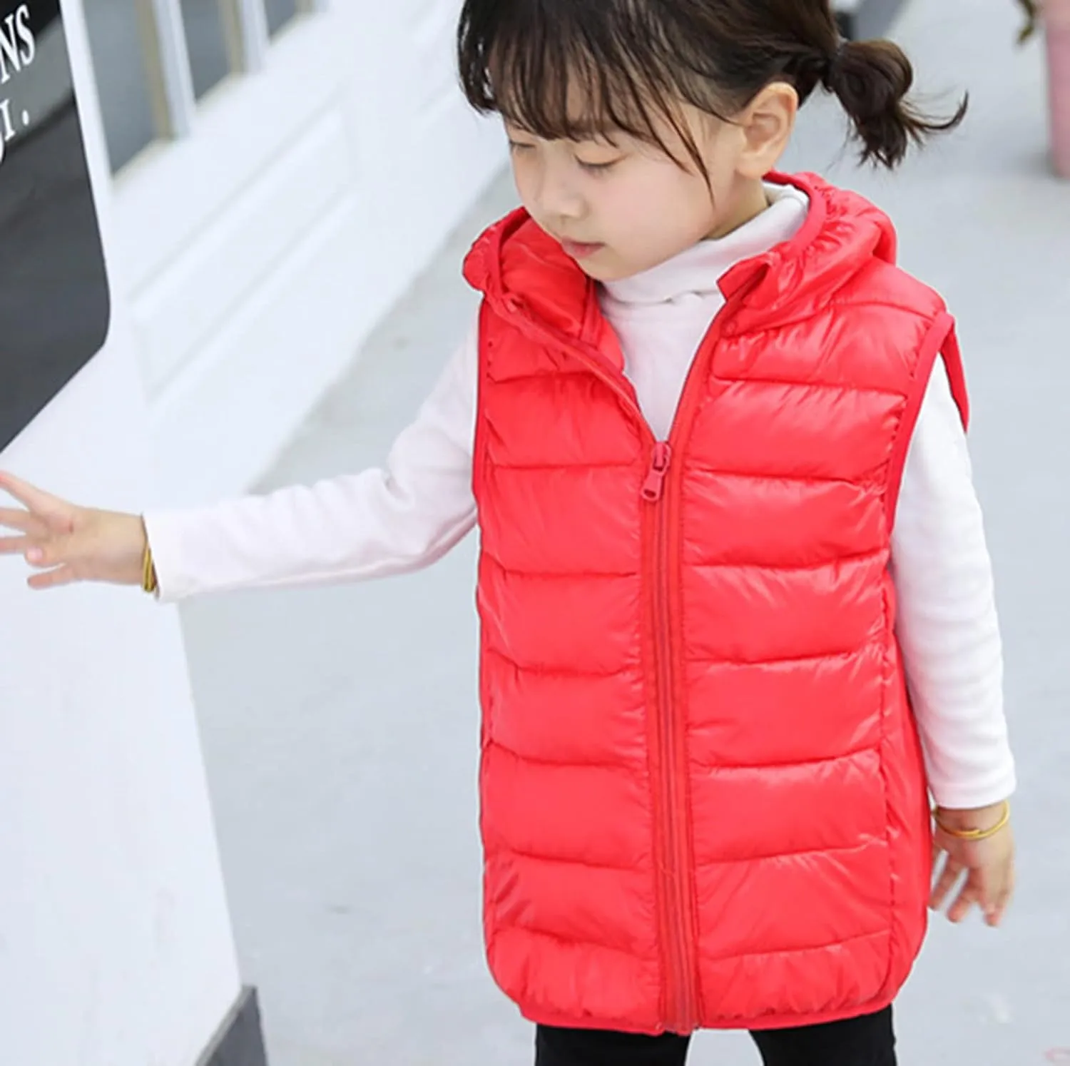 Boys Girls Vest Sleeveless Quilted Puffer Vest Zipper Hooded Down Puffy Jacket Winter Kids Warm Gilet Waistcoat