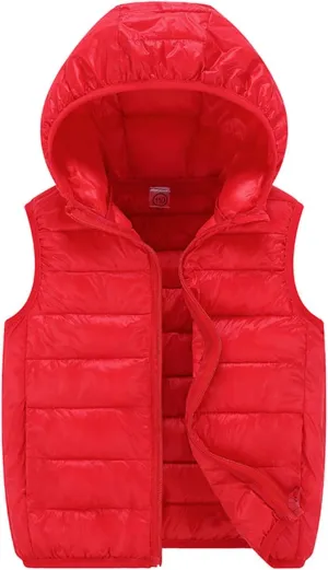 Boys Girls Vest Sleeveless Quilted Puffer Vest Zipper Hooded Down Puffy Jacket Winter Kids Warm Gilet Waistcoat
