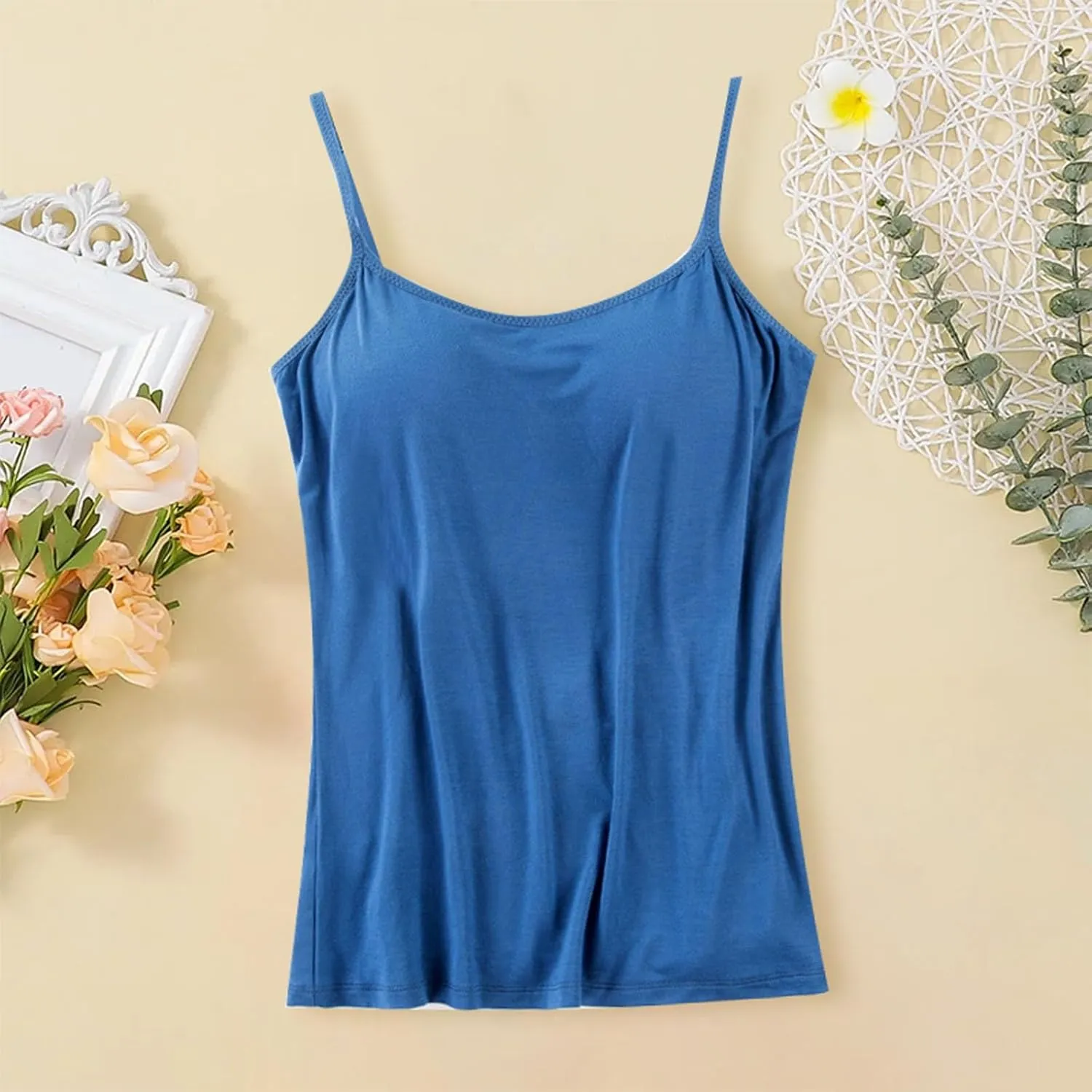 Camisole Tops for Women Built in Bra Spaghetti Strap Workout Yoga Shirts Basic Padded Tank Tops Summer Shelf Bra