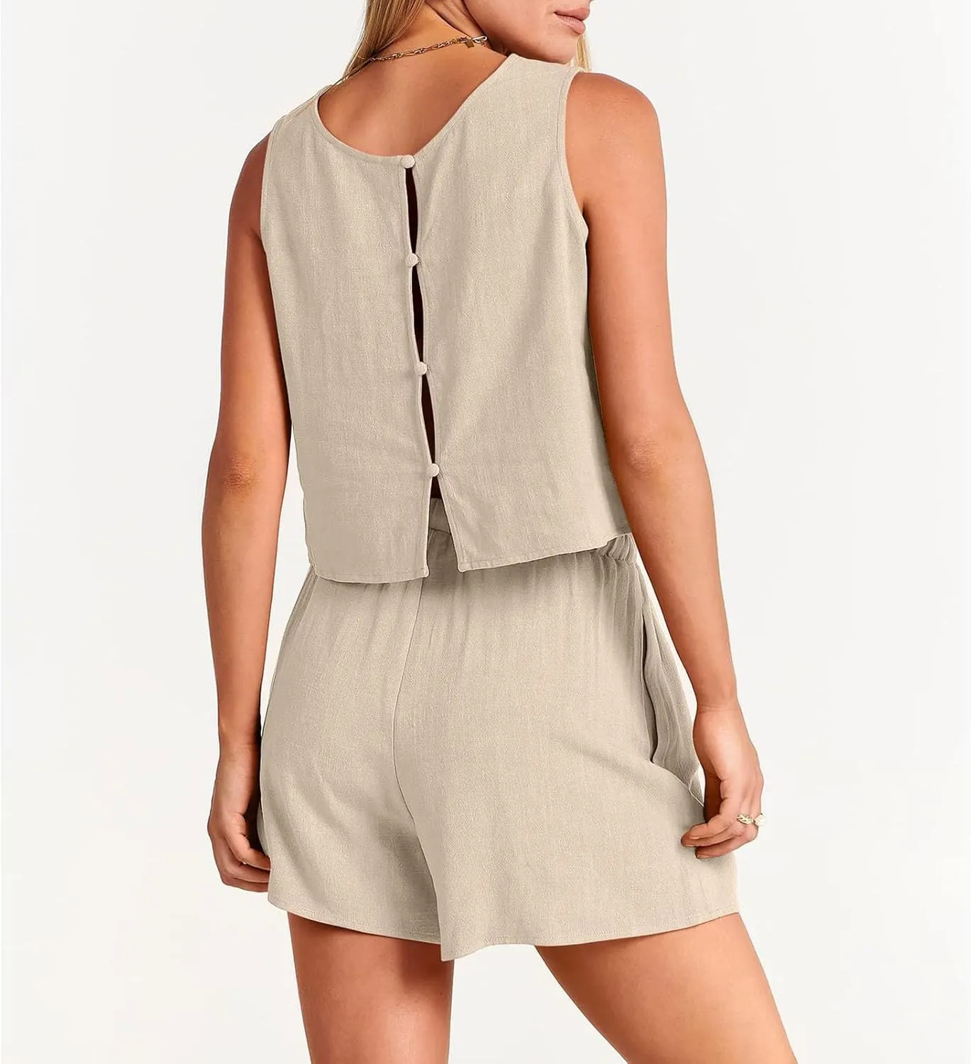 Canbebig 2 Piece Outfits for Women Summer Sleeveless Crop Tank Top High Waist Shorts Suit Loose Casual Short Set with Pockets