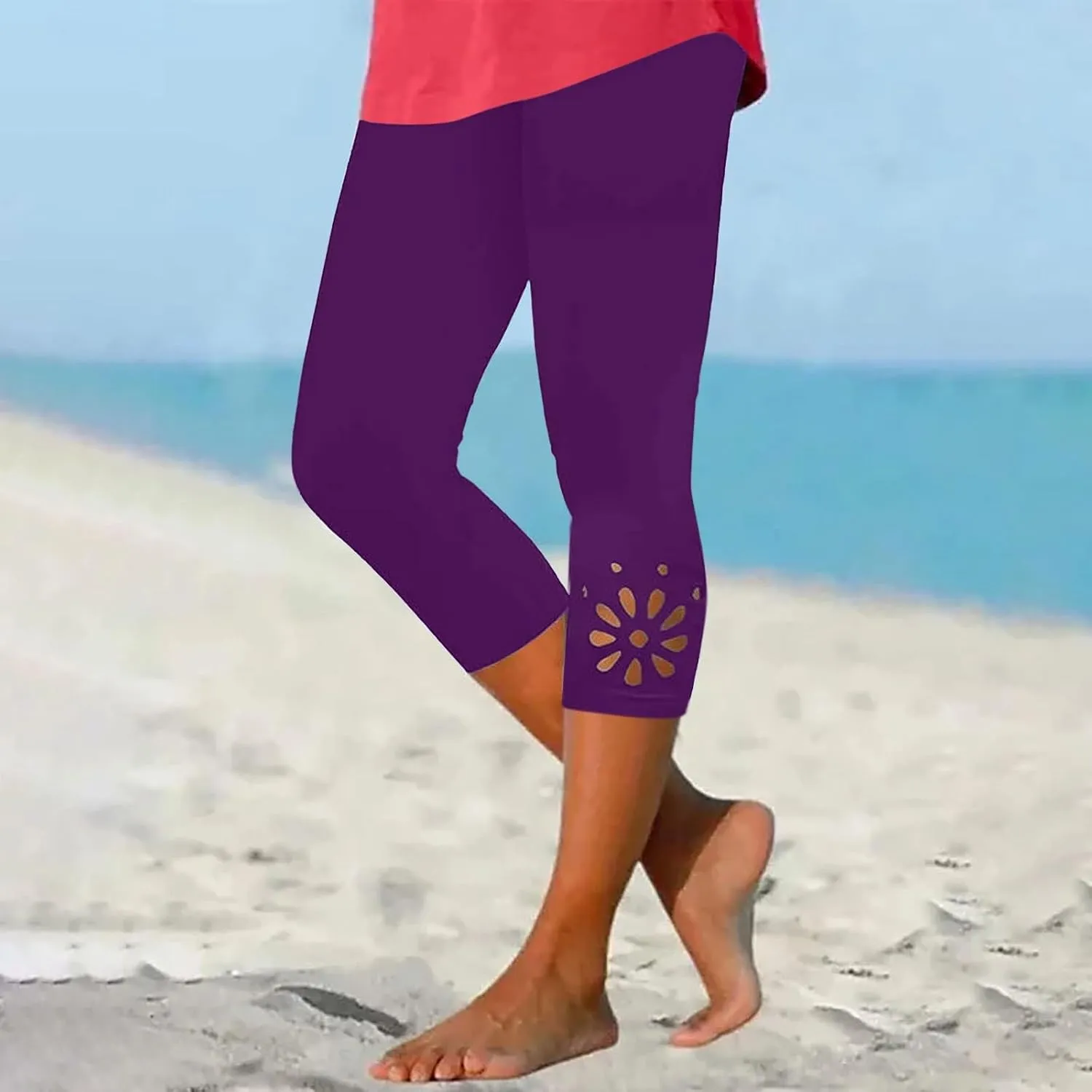 Capri Leggings for Women Knee Length Capri Leggings 2024 Summer Cropped Pants Casual Solid Comfy Capris Capri