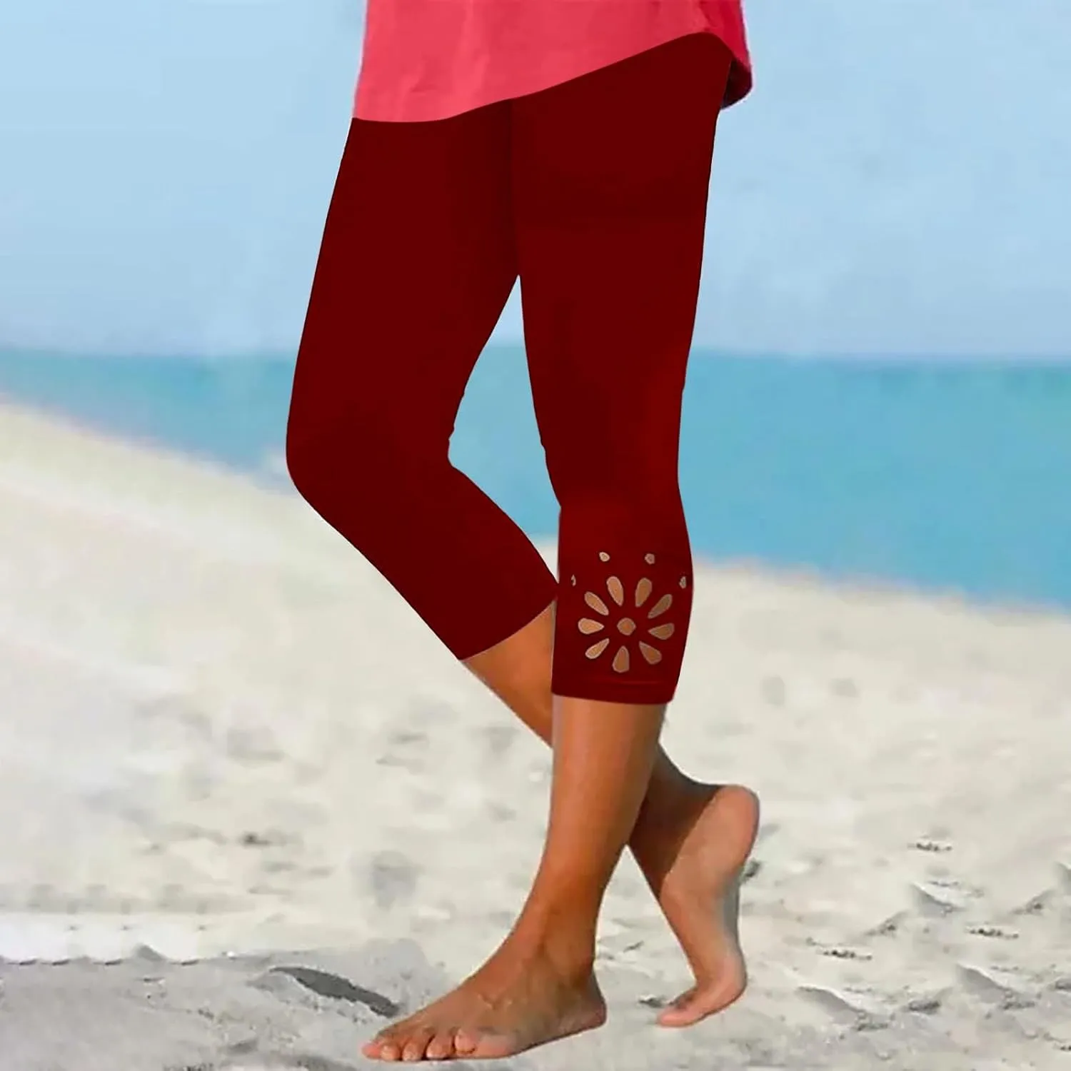 Capri Leggings for Women Knee Length Capri Leggings 2024 Summer Cropped Pants Casual Solid Comfy Capris Capri