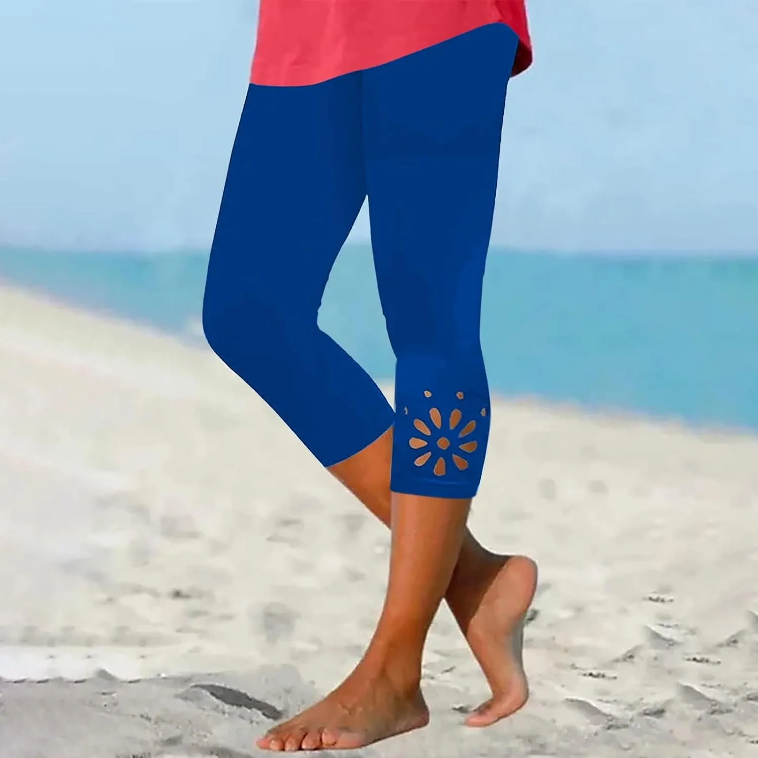 Capri Leggings for Women Knee Length Capri Leggings 2024 Summer Cropped Pants Casual Solid Comfy Capris Capri