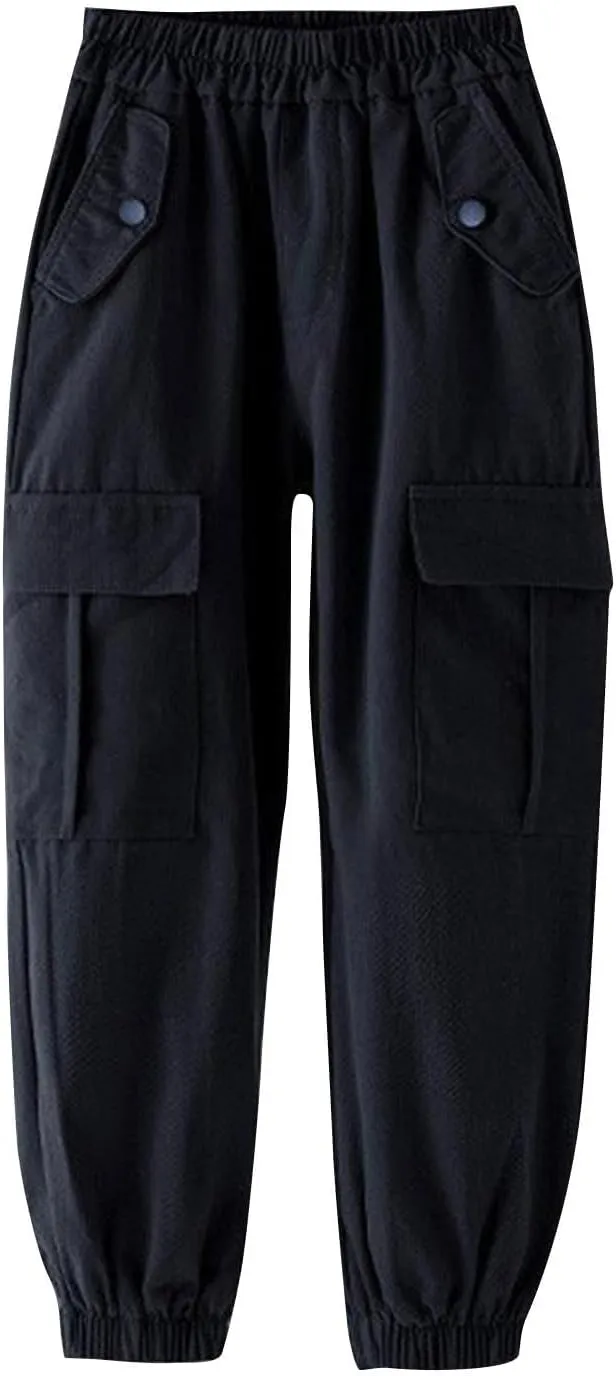 Cargo Pants for Girls Casual Wide Leg Streetwear Kids Elastic Waisted Pants with Pockets Trendy Cinch Bottom Trousers
