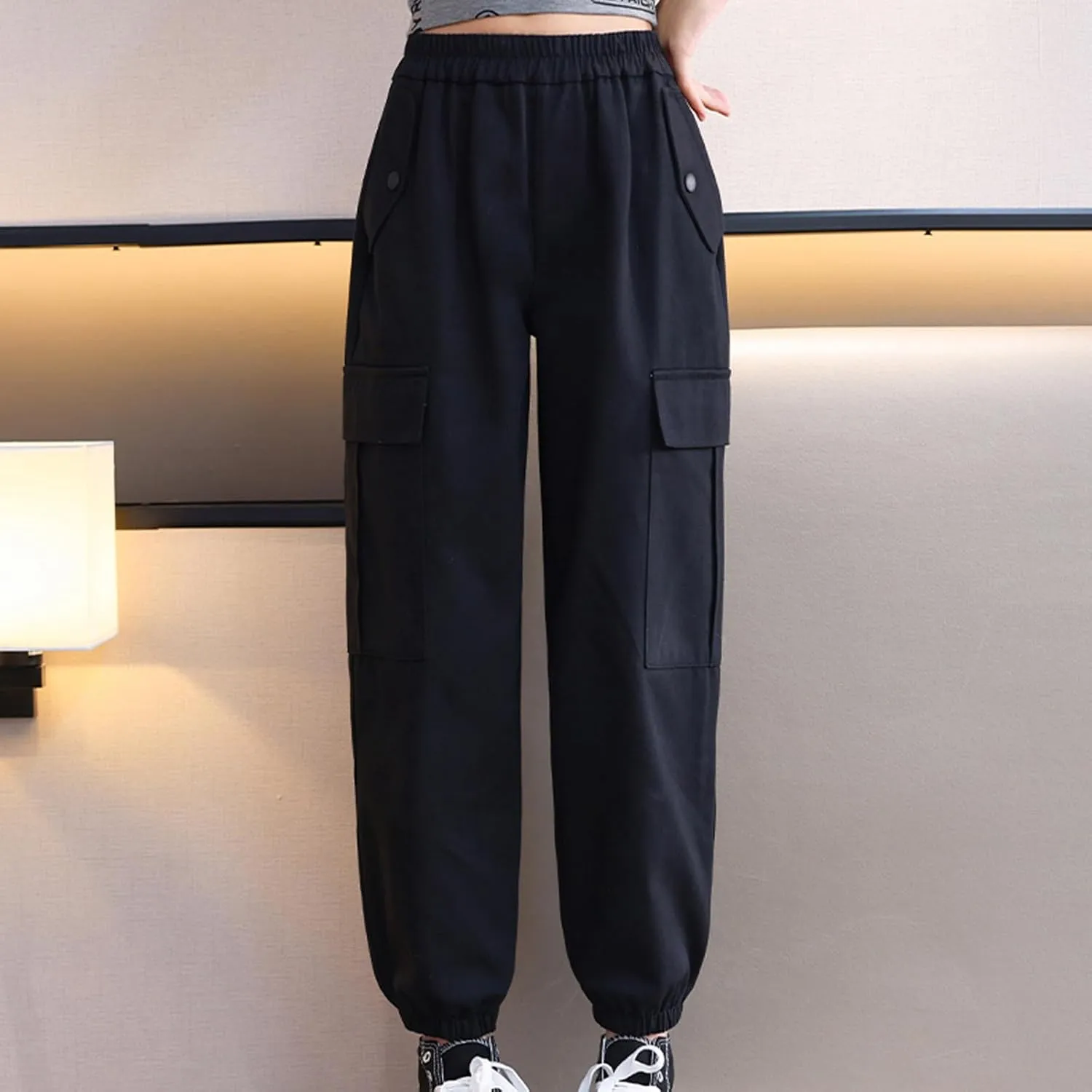 Cargo Pants for Girls Casual Wide Leg Streetwear Kids Elastic Waisted Pants with Pockets Trendy Cinch Bottom Trousers